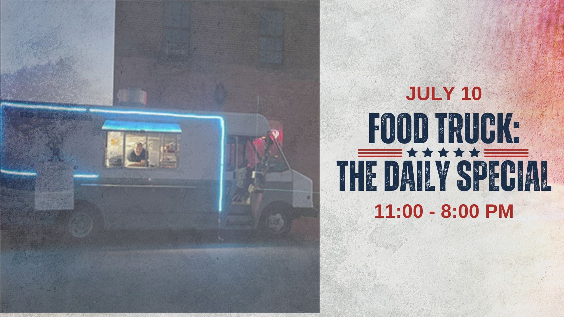 Food truck event, July 10, 11 AM to 8 PM
