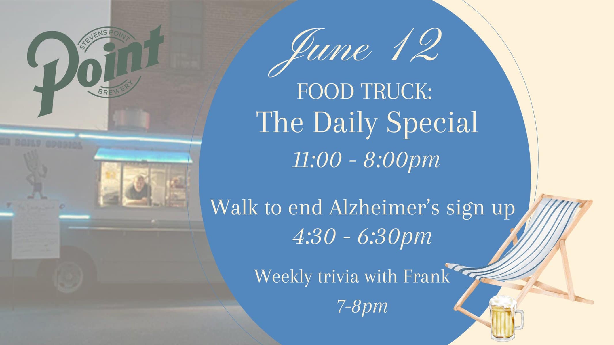 June 12 food truck event details and times.