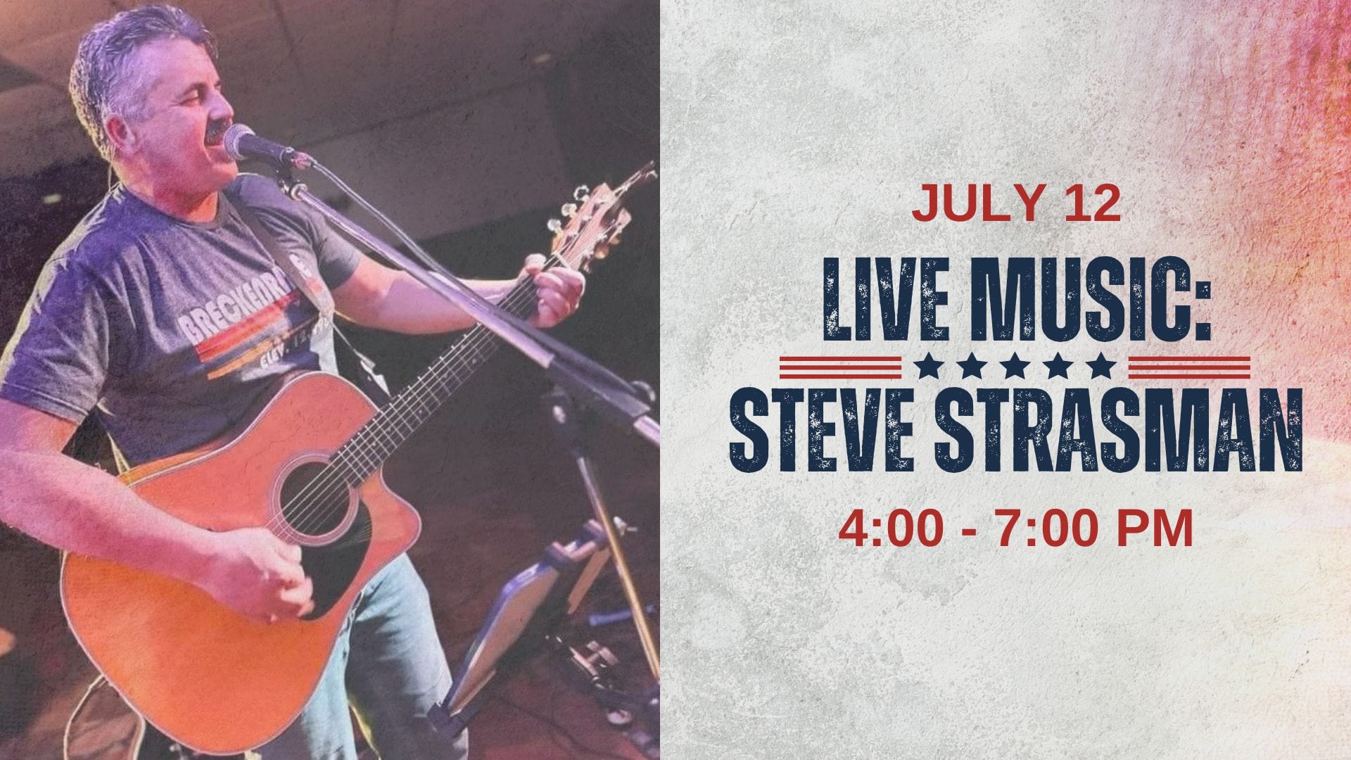 Live music event with guitarist, July 12, 4-7 PM