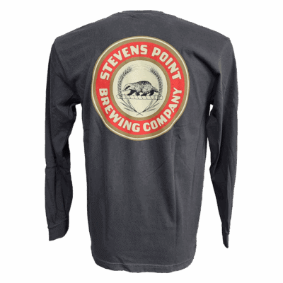 Stevens Point Brewing Company logo on gray shirt