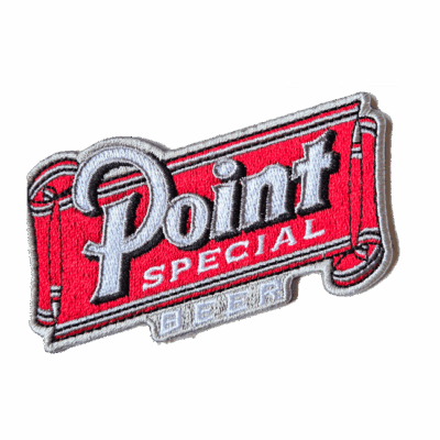 Point Special Beer patch logo, red background.