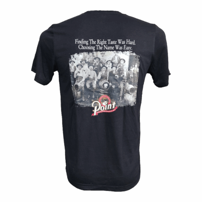 Black t-shirt with vintage brewery design and logo.