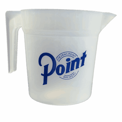 Plastic pitcher with Stevens Point Brewery logo.