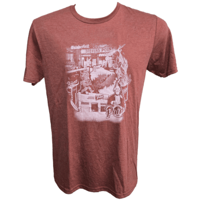 Red t-shirt with vintage graphic design