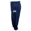 Blue plaid flannel pajama pants with Point Special logo on side of leg