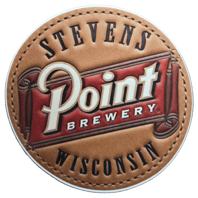 Faux leather sticker with retro Point logo.