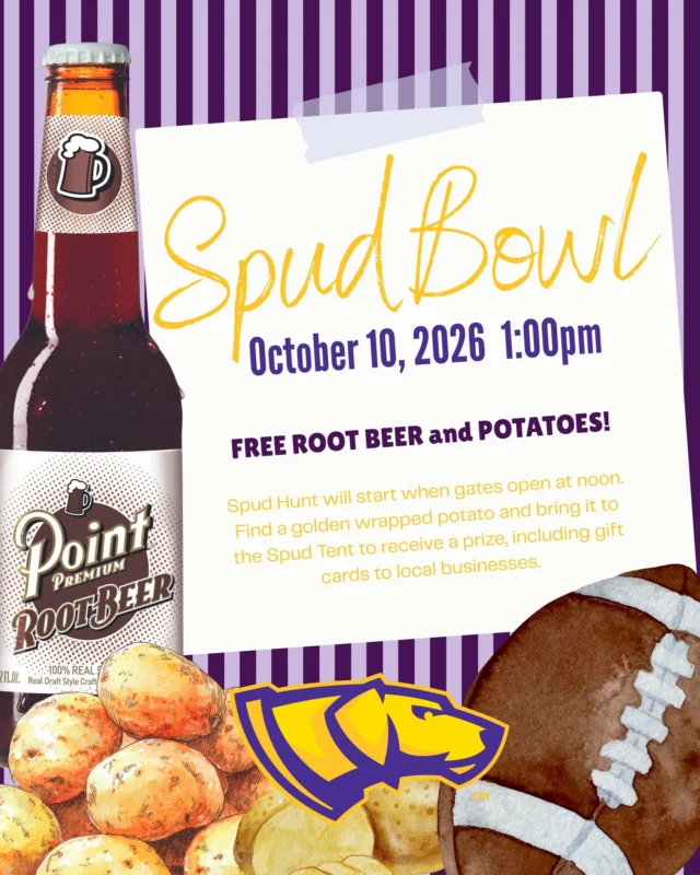 Come out for the UWSP homecoming game vs. UW-Stout THIS SATURDAY! Free potatoes and root beer! You also have the chance to win more prizes!!