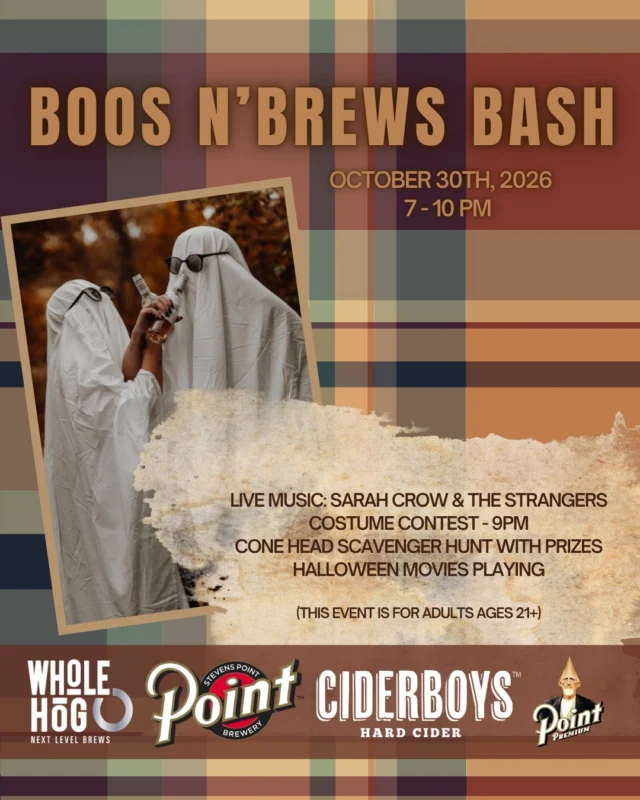 Boos n'Brews Bash is October 30th! See you there for candy, snacks, scavenger hunt, costume contest, and movies!