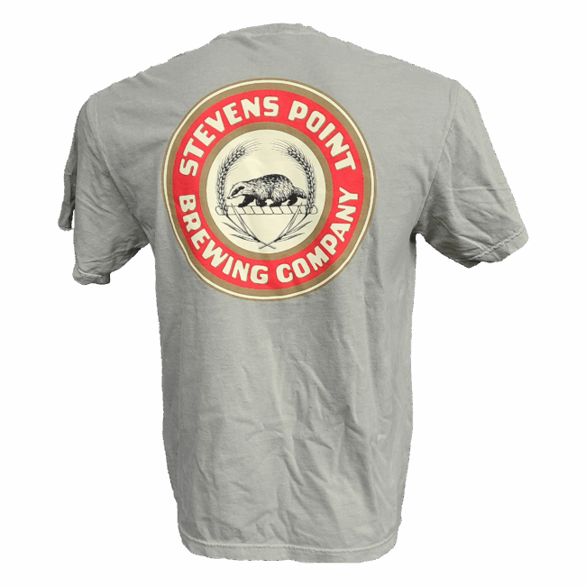 Light sage green t-shirt with Stevens Point Brewing logo